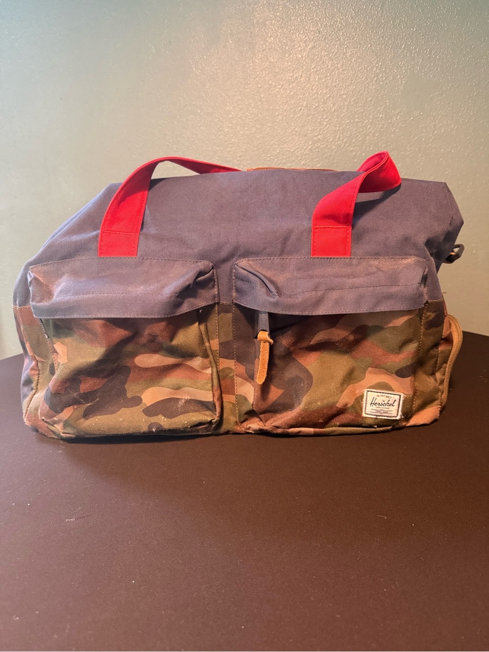 Herschel Camo Canvas Weekend Duffel - Green/Red